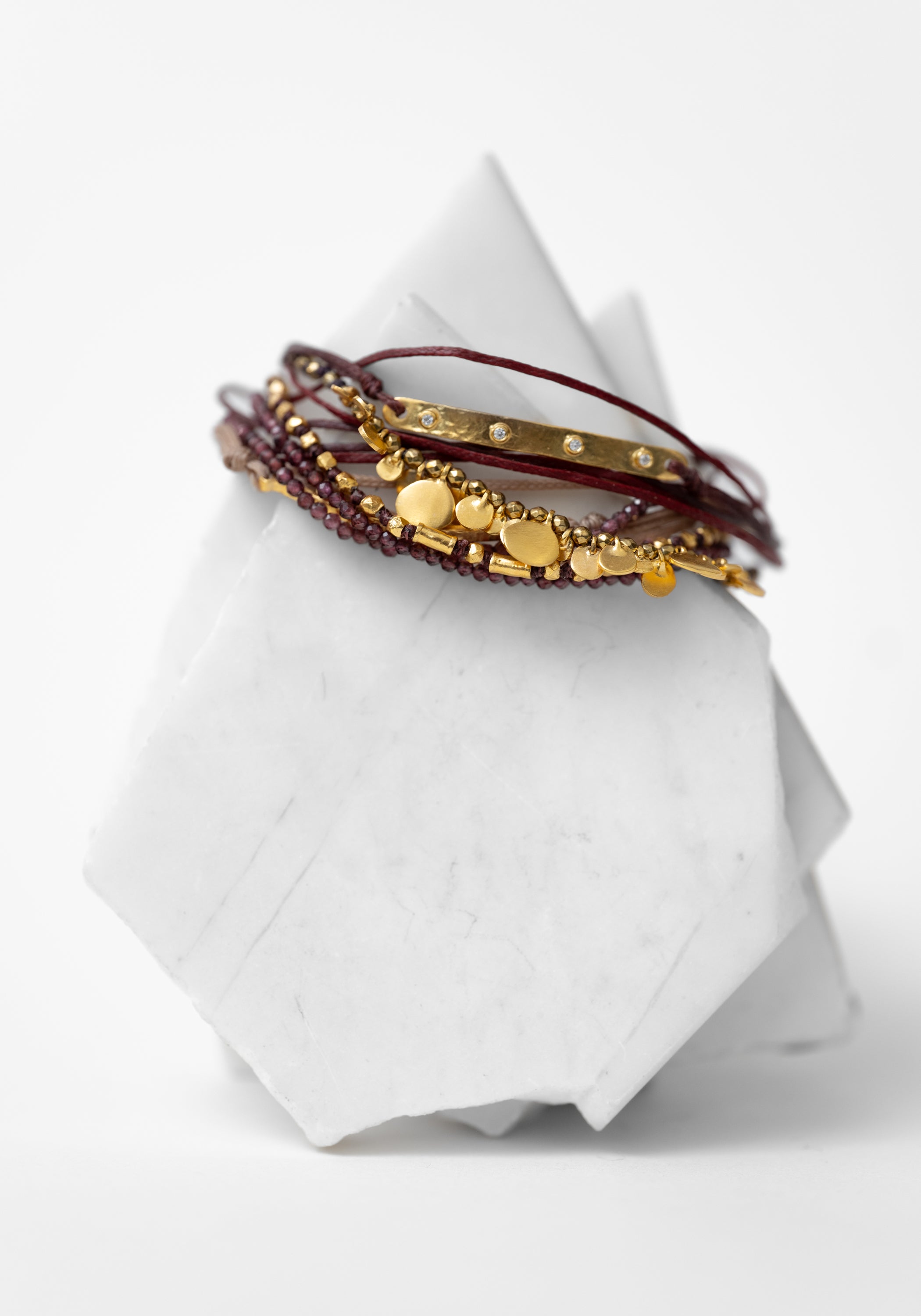 24kt Gold Plated Sterling Garnet Layered Bracelet