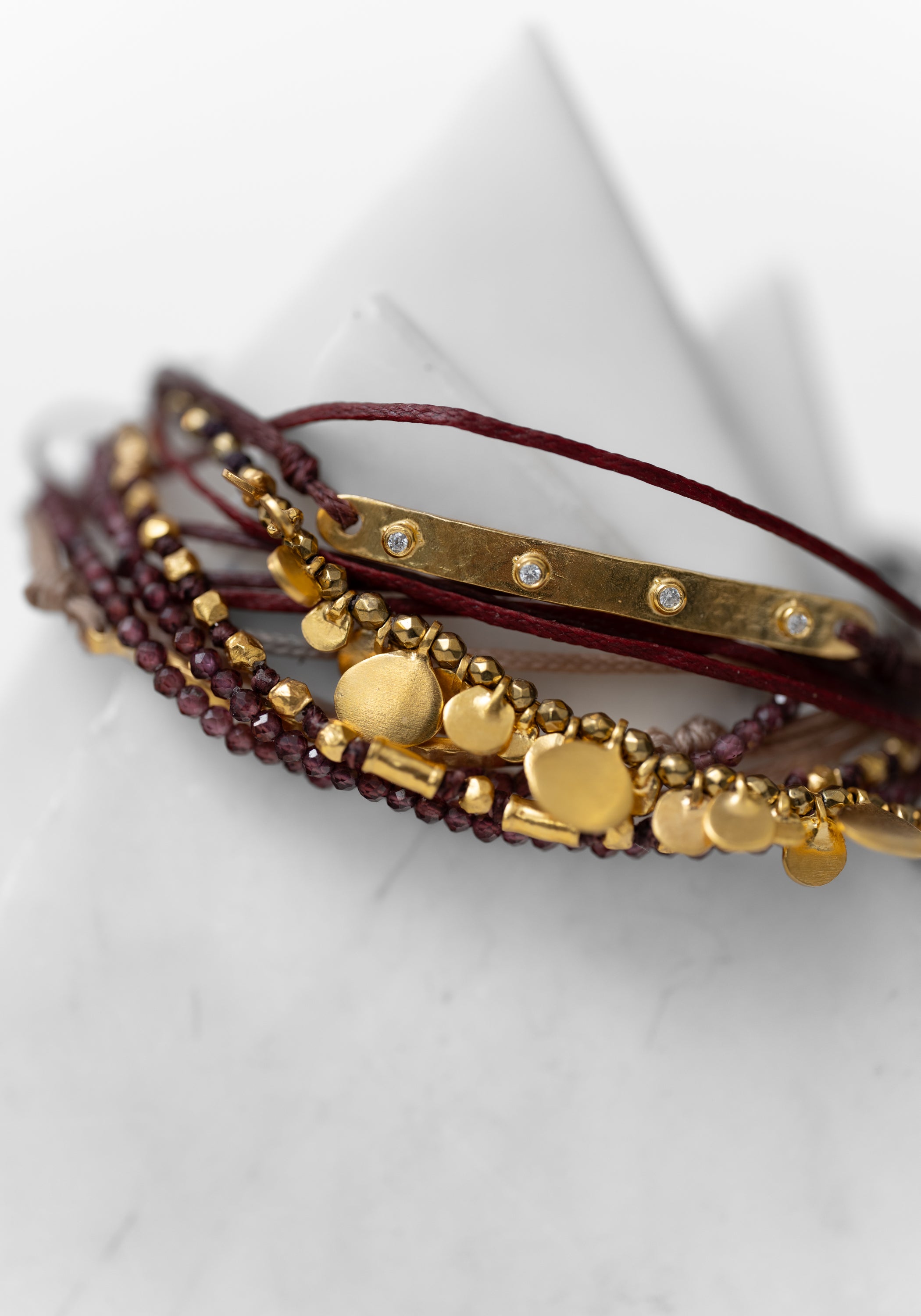 24kt Gold Plated Sterling Garnet Layered Bracelet