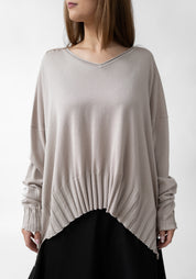 Asymmetric Ribbed V-Neck Pullover