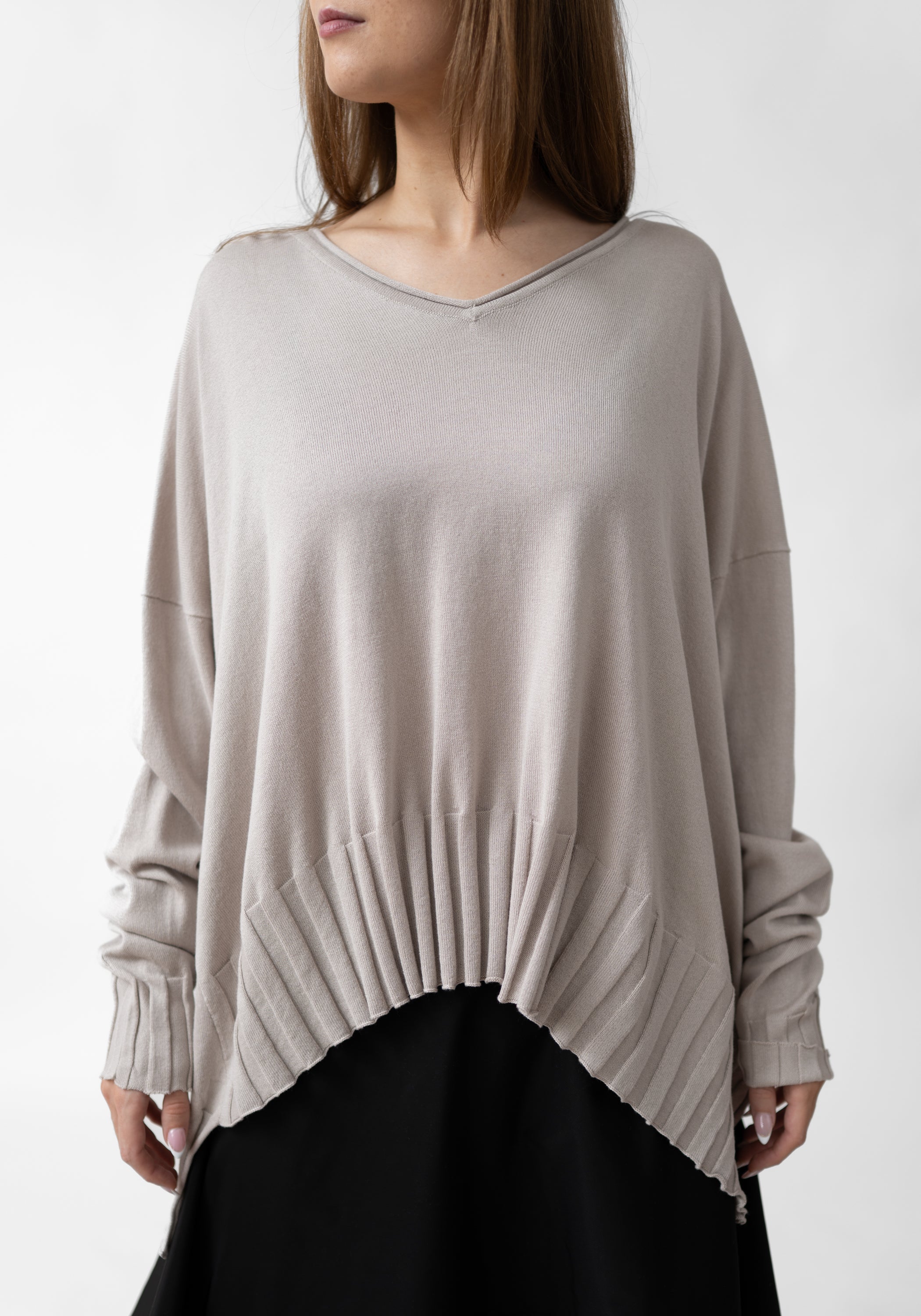 Asymmetric Ribbed V-Neck Pullover