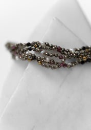24kt Gold Plated Pyrite, Garnet, Pearl and Onyx Layered Bracelet