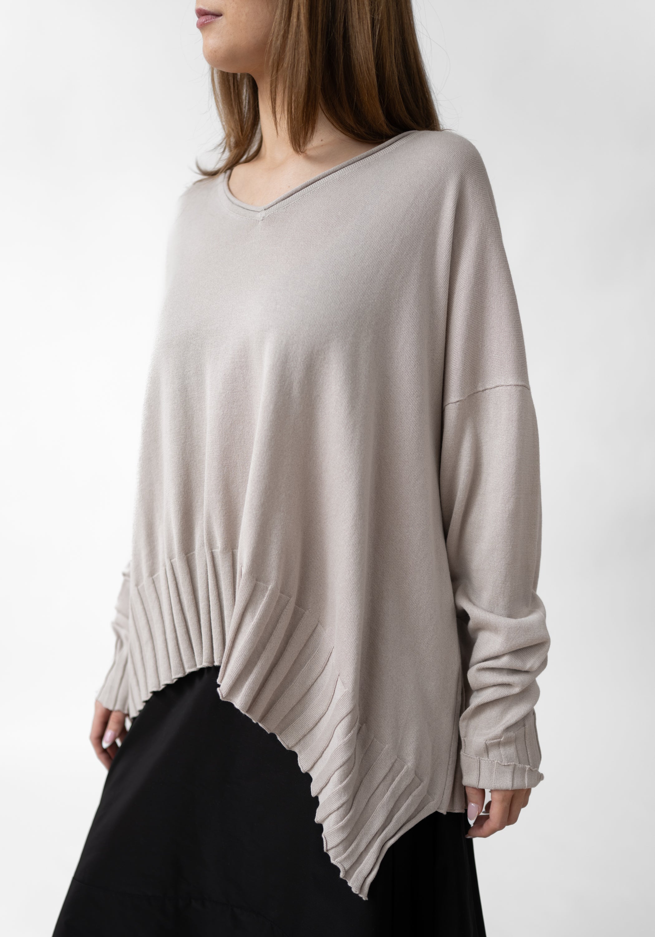 Asymmetric Ribbed V-Neck Pullover