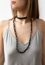 Leather Choker with Leather Chain Detail