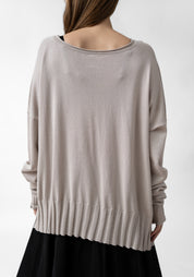 Asymmetric Ribbed V-Neck Pullover