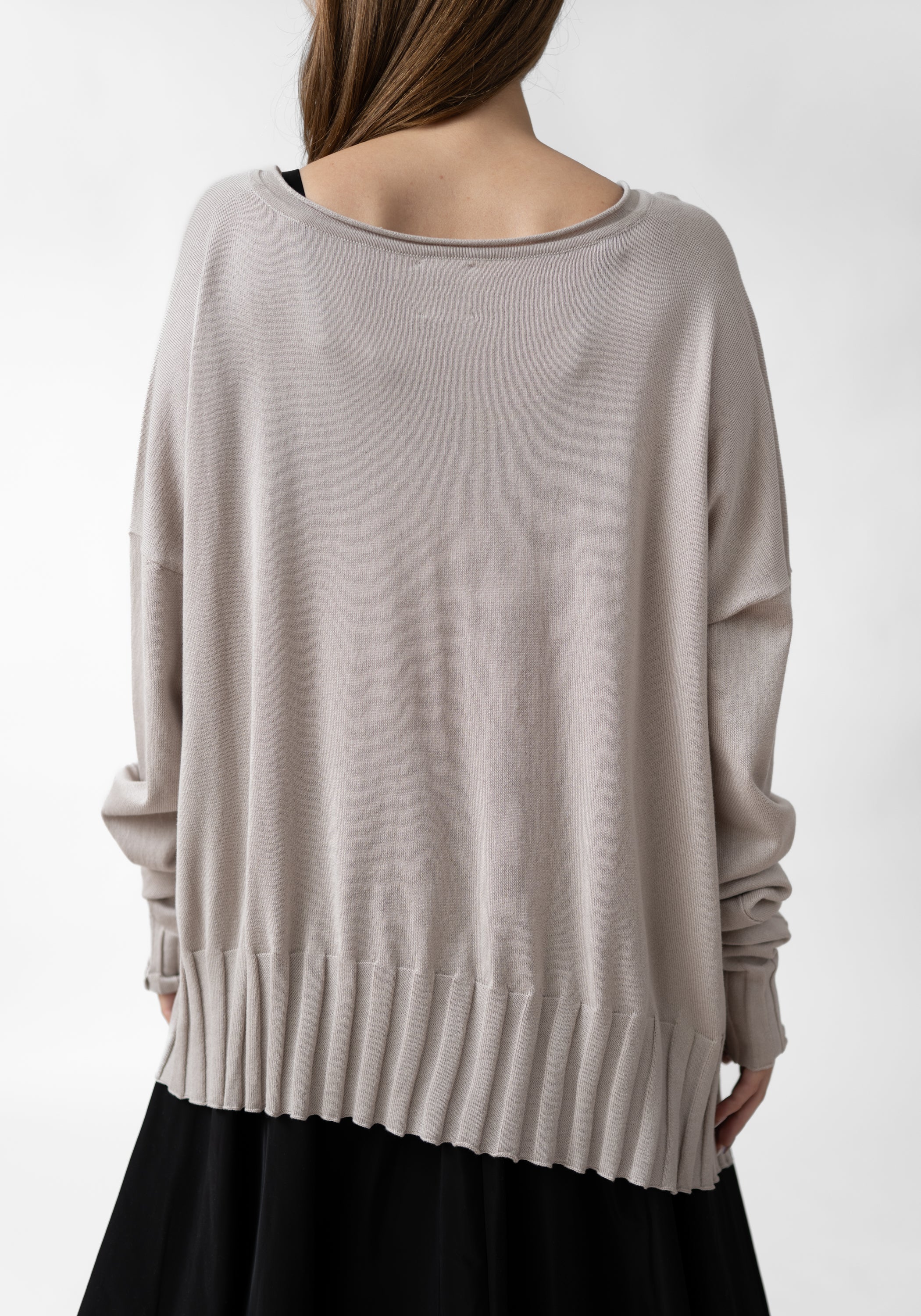 Asymmetric Ribbed V-Neck Pullover