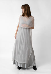 Sheer Organza Draped Neck Dress