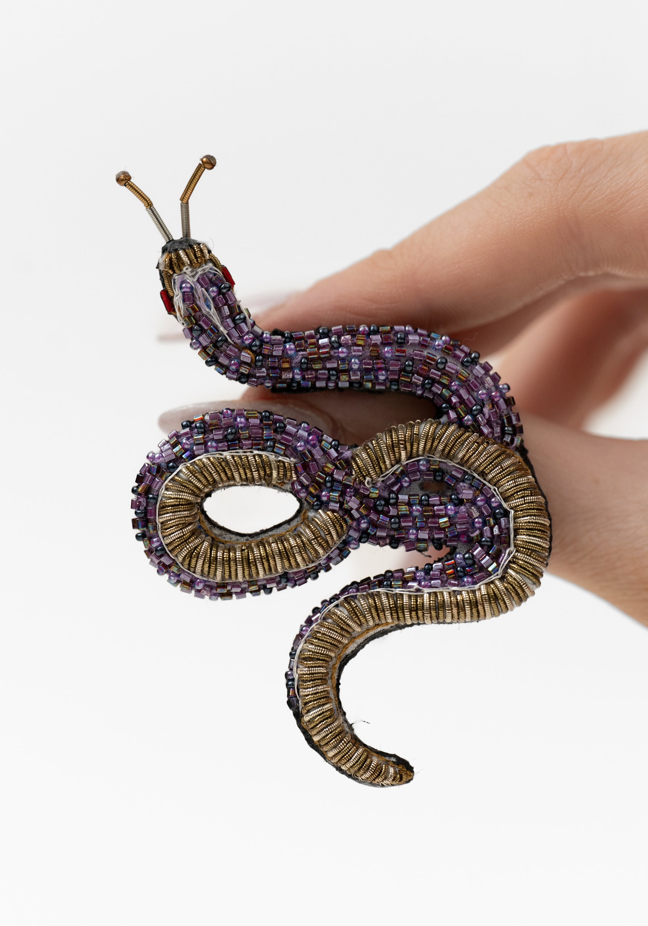 Amethyst Snake Embroidered Pin