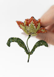 Yellow Red Parrot Tulip Embroidered Pin