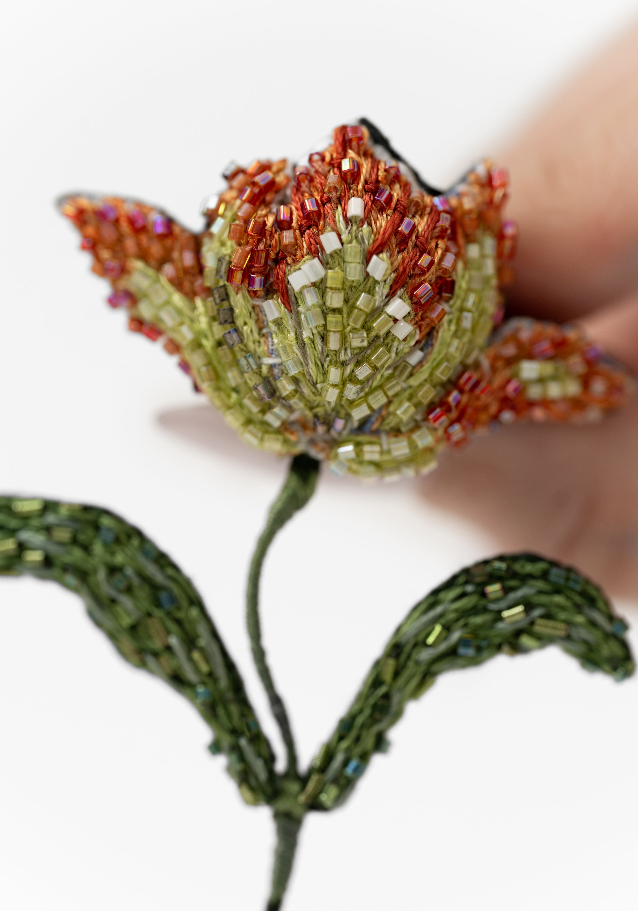 Yellow Red Parrot Tulip Embroidered Pin