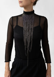 Black Wave Draped Chain Detail Necklace