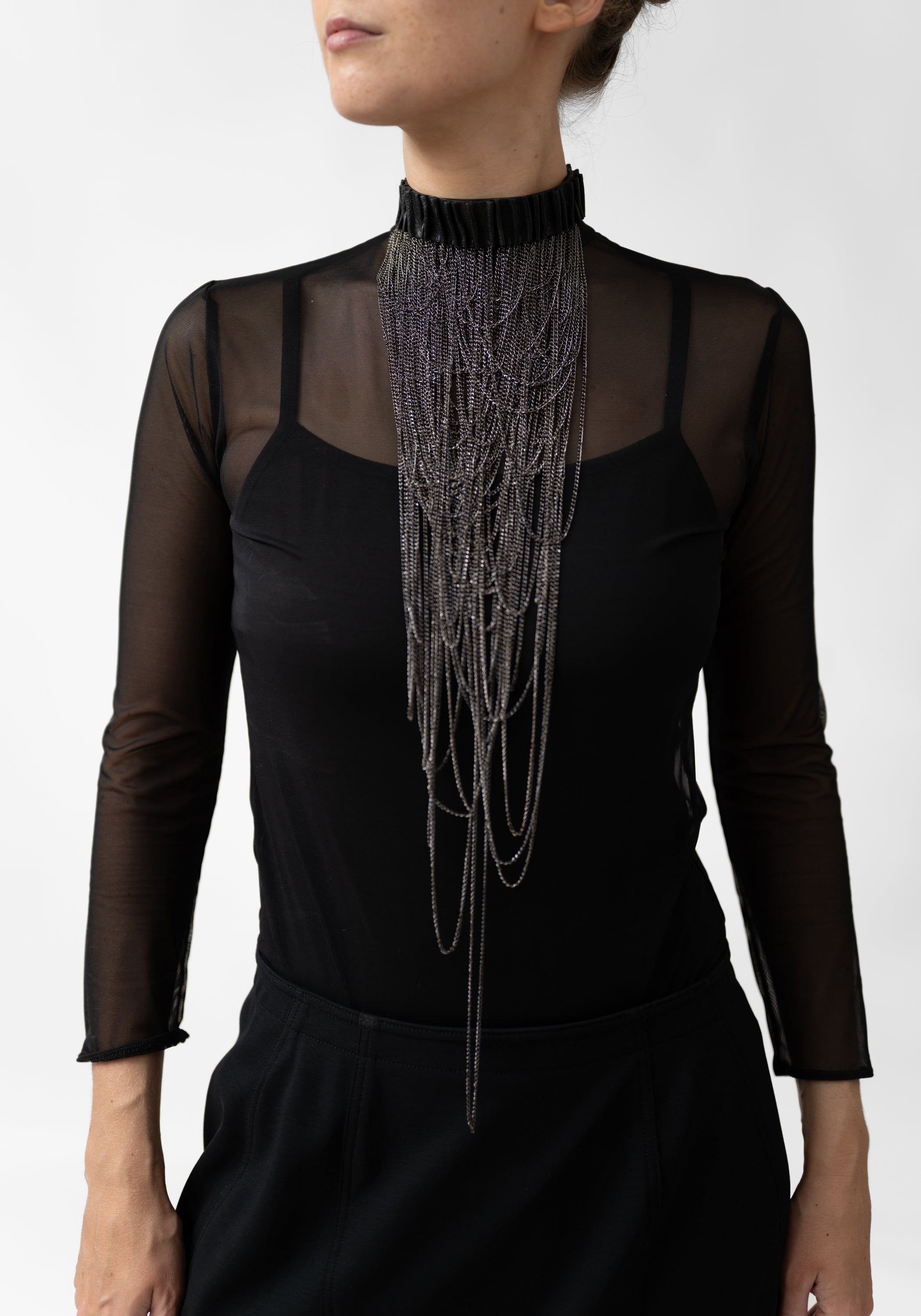 Black Wave Draped Chain Detail Necklace