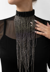 Black Wave Draped Chain Detail Necklace