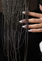 Black Wave Draped Chain Detail Necklace