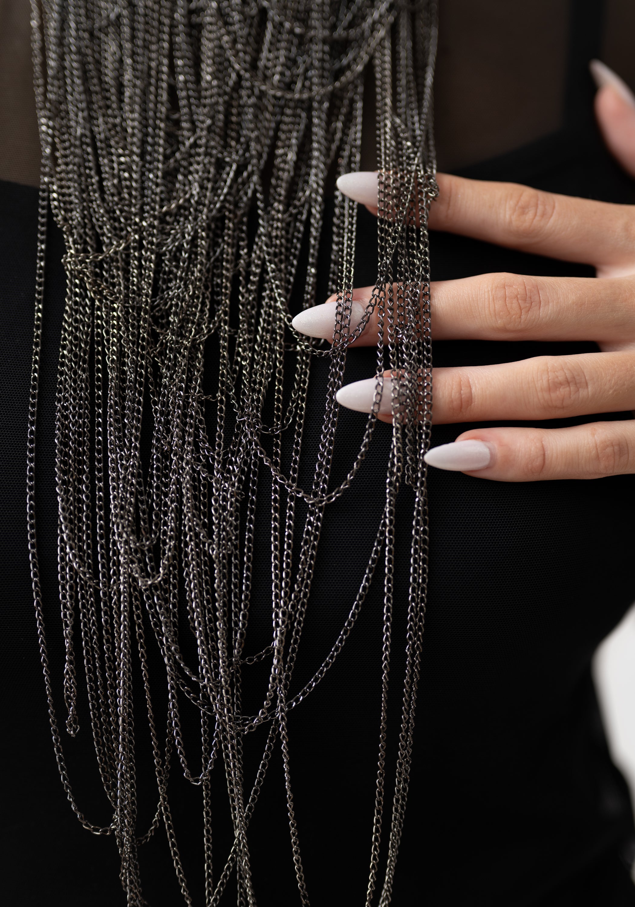 Black Wave Draped Chain Detail Necklace