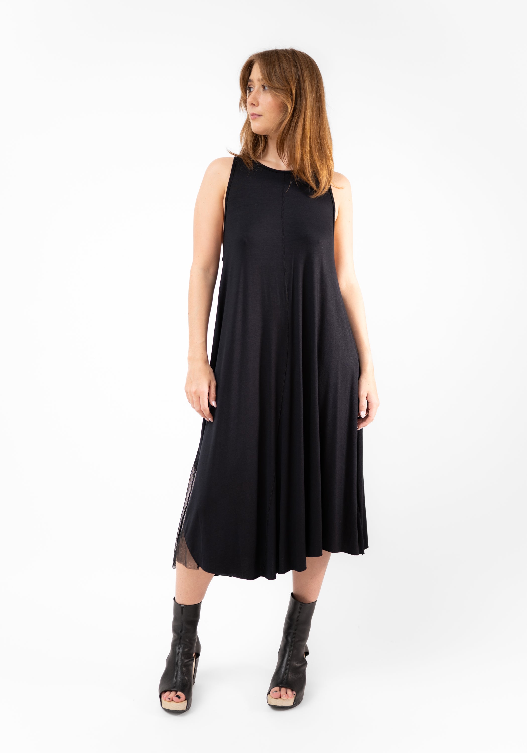 Clavicle Mesh Panel A-Line Jersey Dress