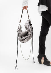 Large Pewter Leather Money Bag