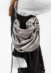 Large Pewter Leather Money Bag