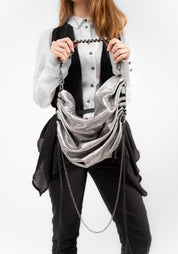 Large Pewter Leather Money Bag