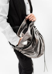 Large Pewter Leather Money Bag