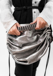 Large Pewter Leather Money Bag