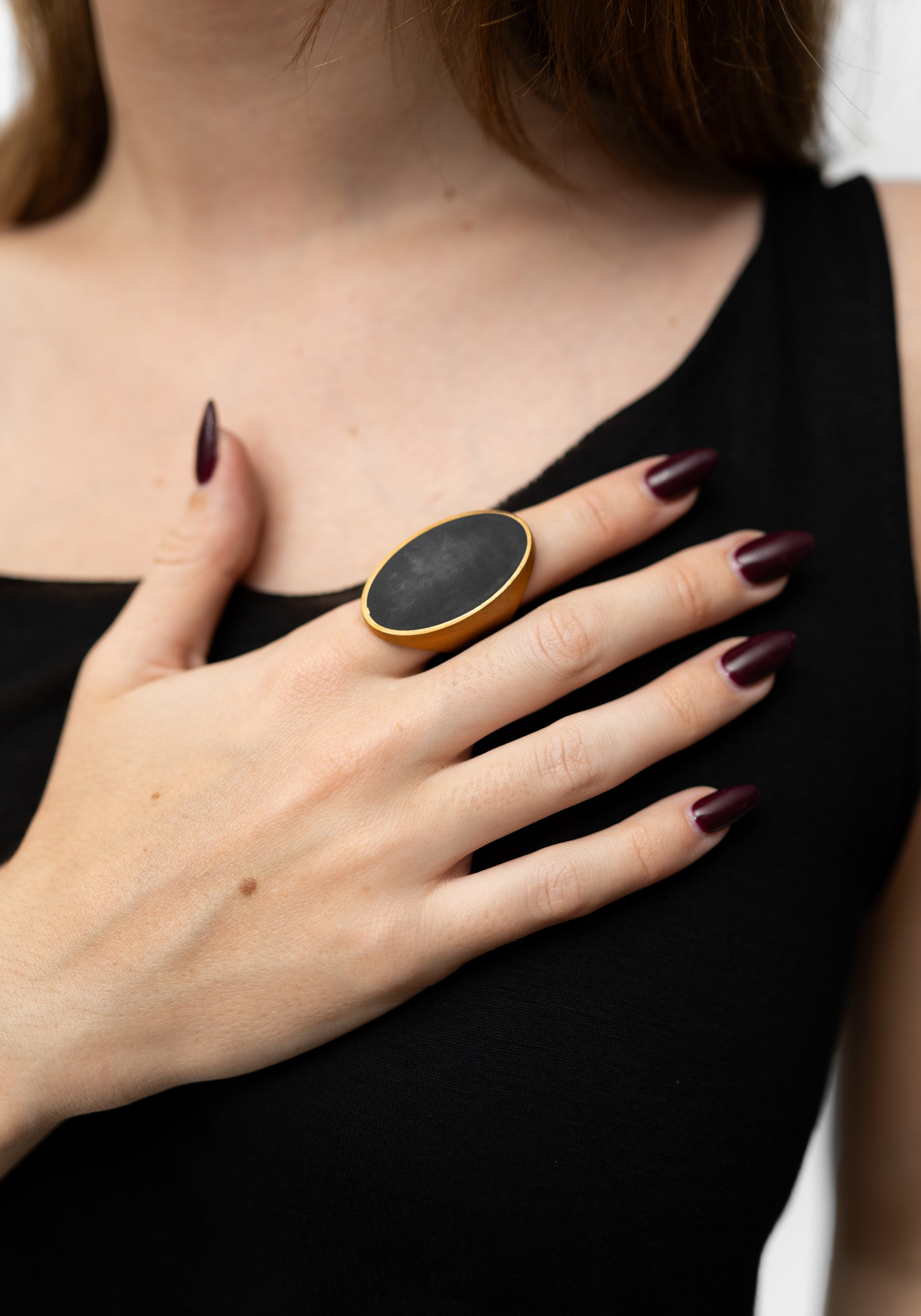 Gold Plated Enamel Detail Bold Oval Ring