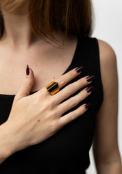 Gold Plated Enamel Detail Ridge Ring