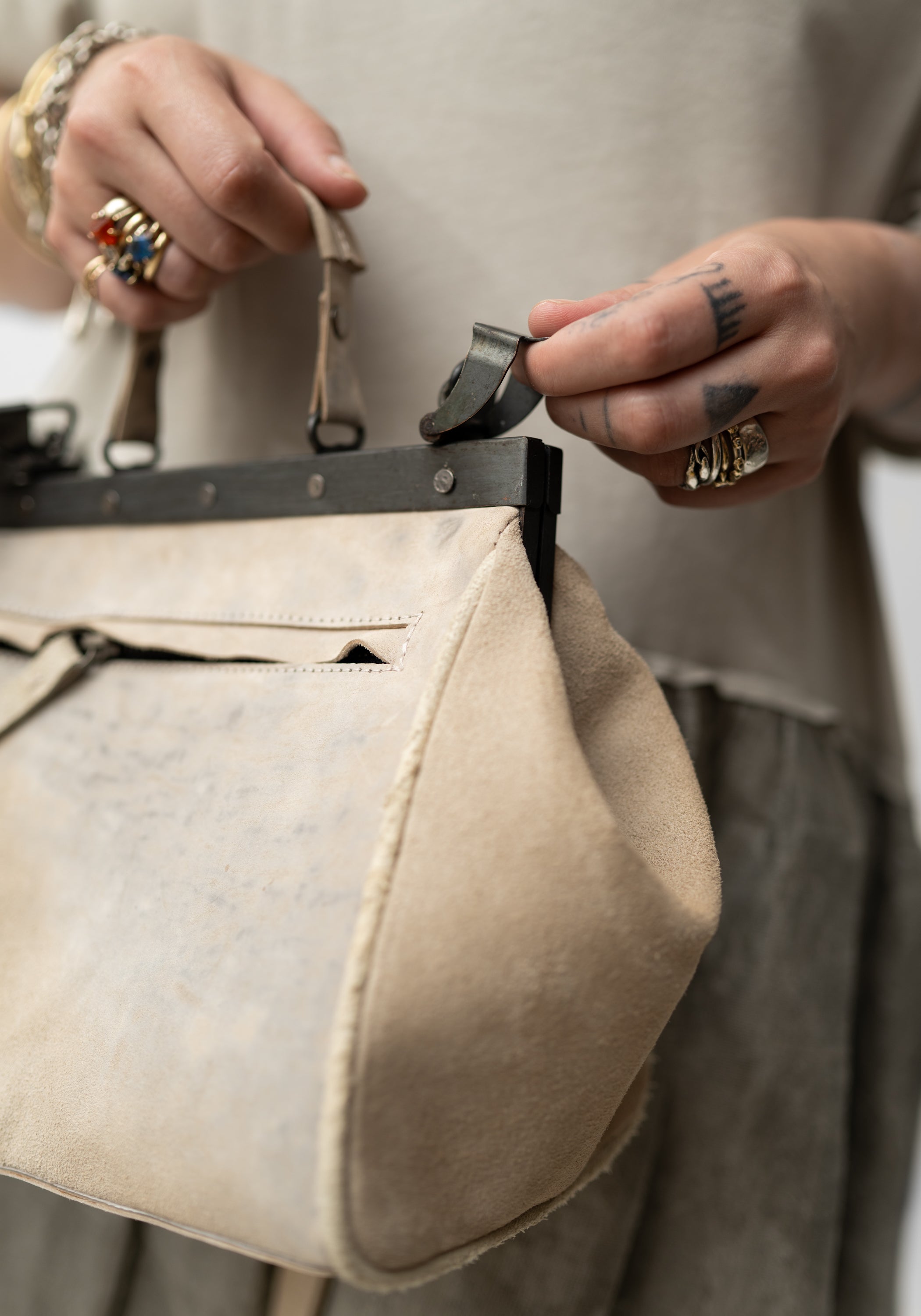 Petite Cream Leather Antique Hardware Bag