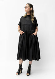 Semi-Sheer Oversized Pleated Dress