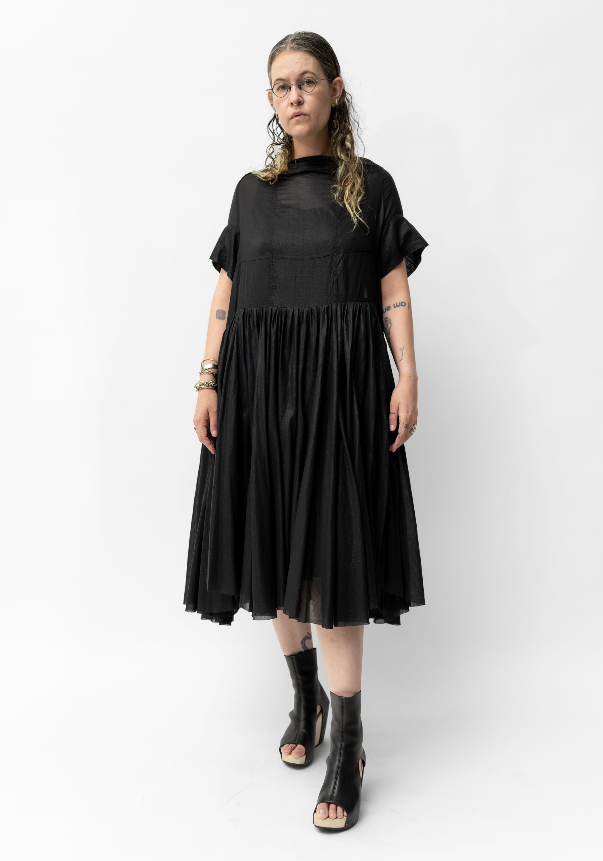Semi-Sheer Oversized Pleated Dress