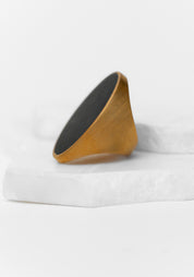Gold Plated Enamel Detail Bold Oval Ring