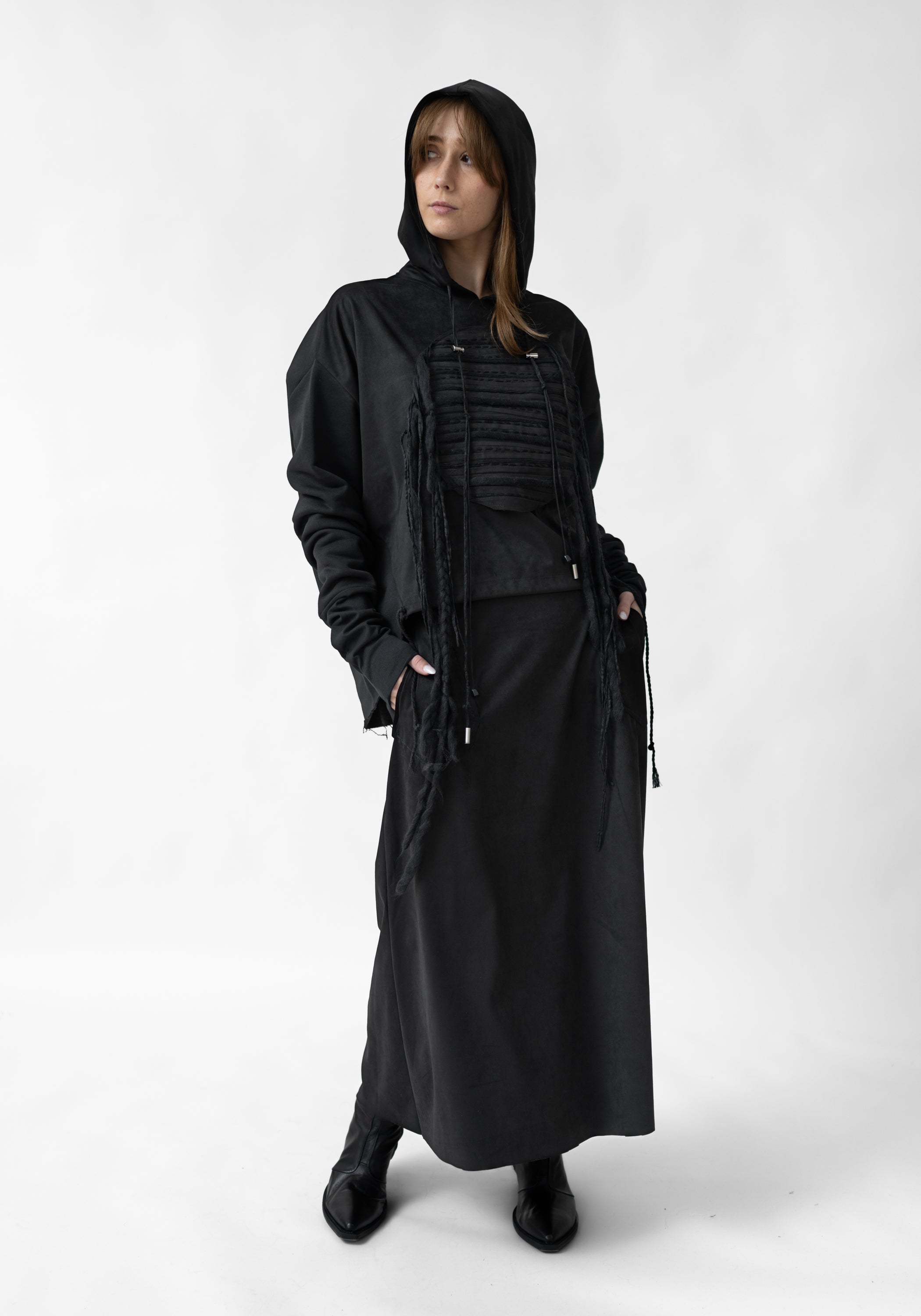 Hero Embroidered Cotton and Faux Suede Hoodie