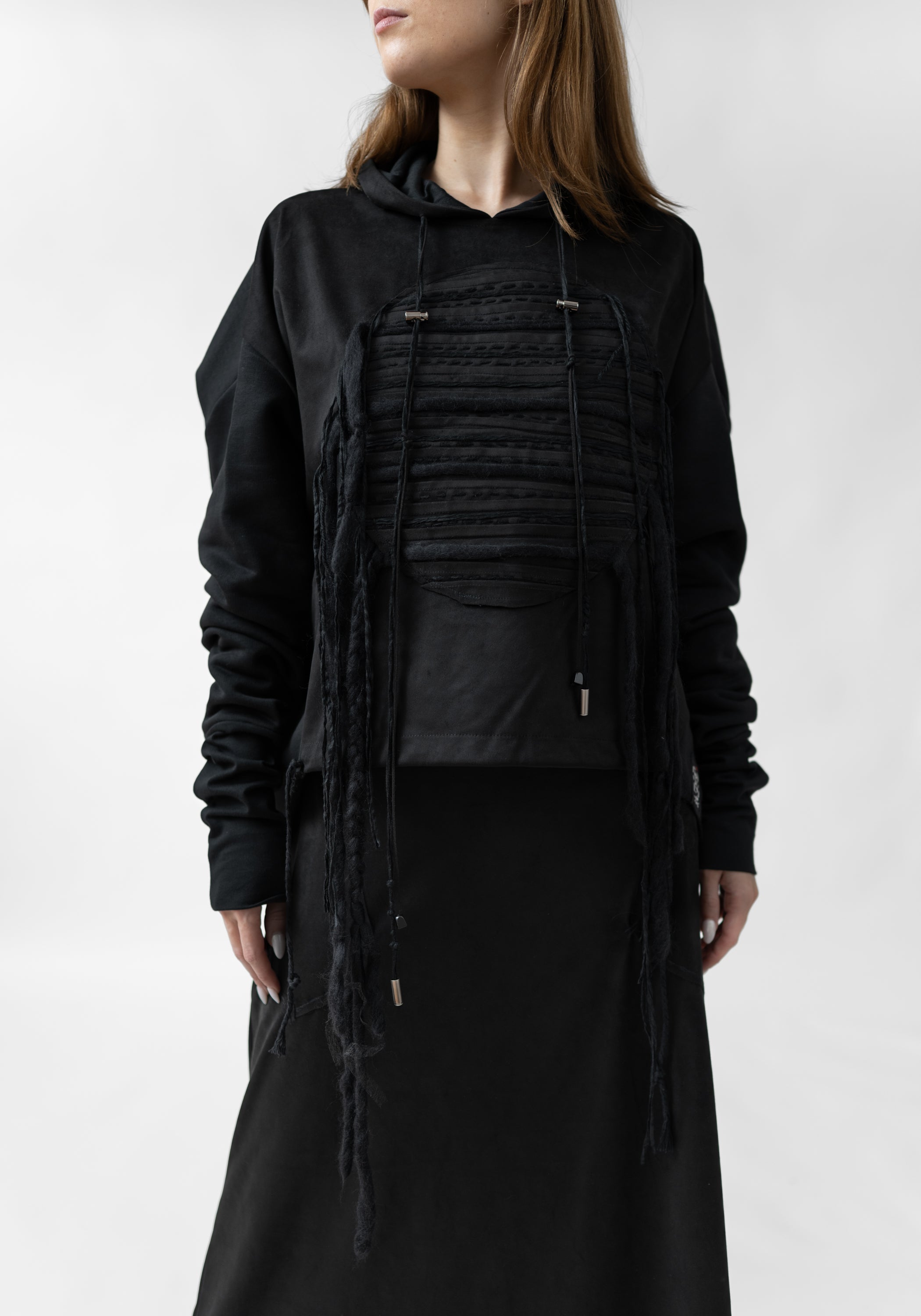 Hero Embroidered Cotton and Faux Suede Hoodie