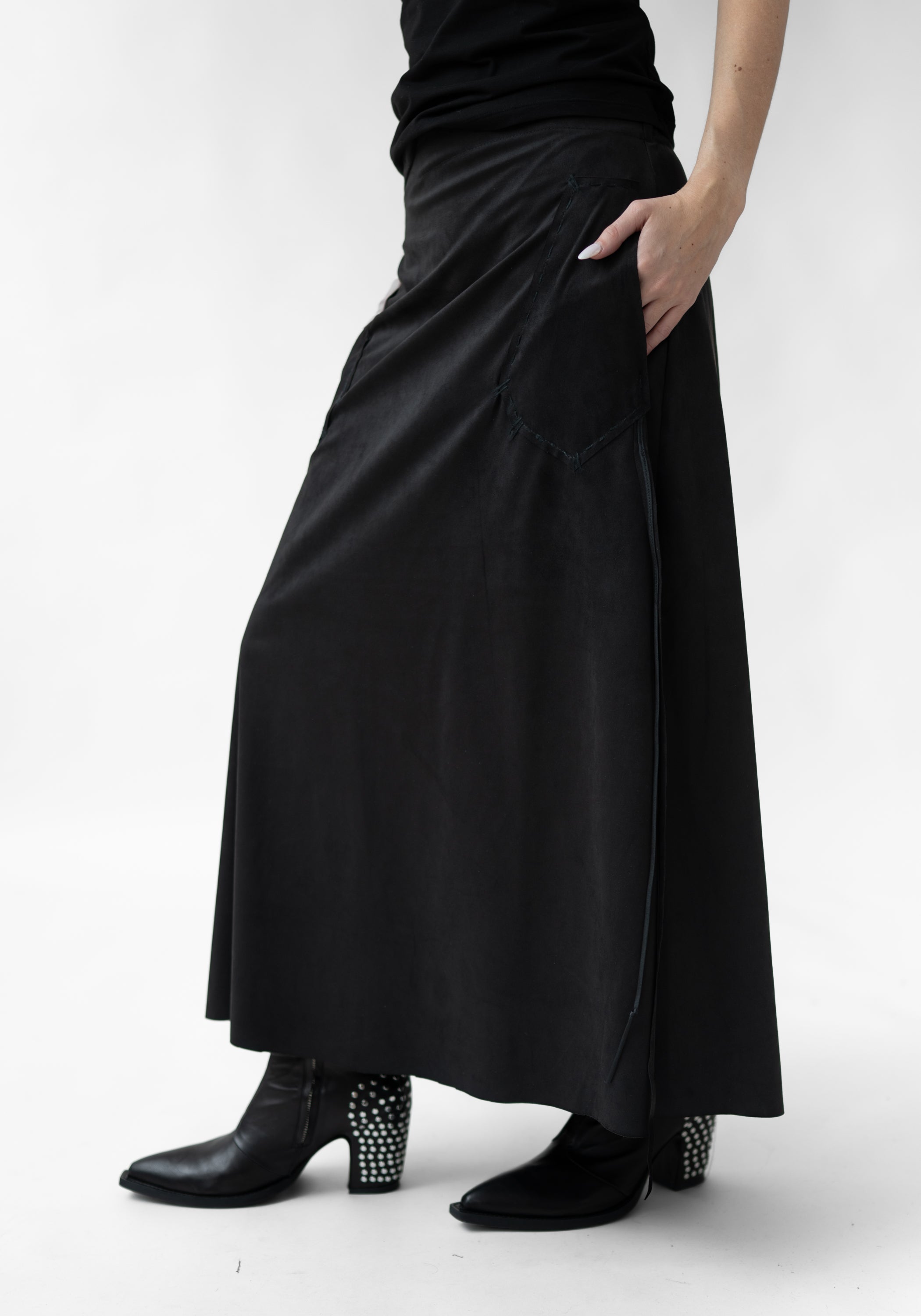 Lucy Stitch Detail Faux Suede Skirt