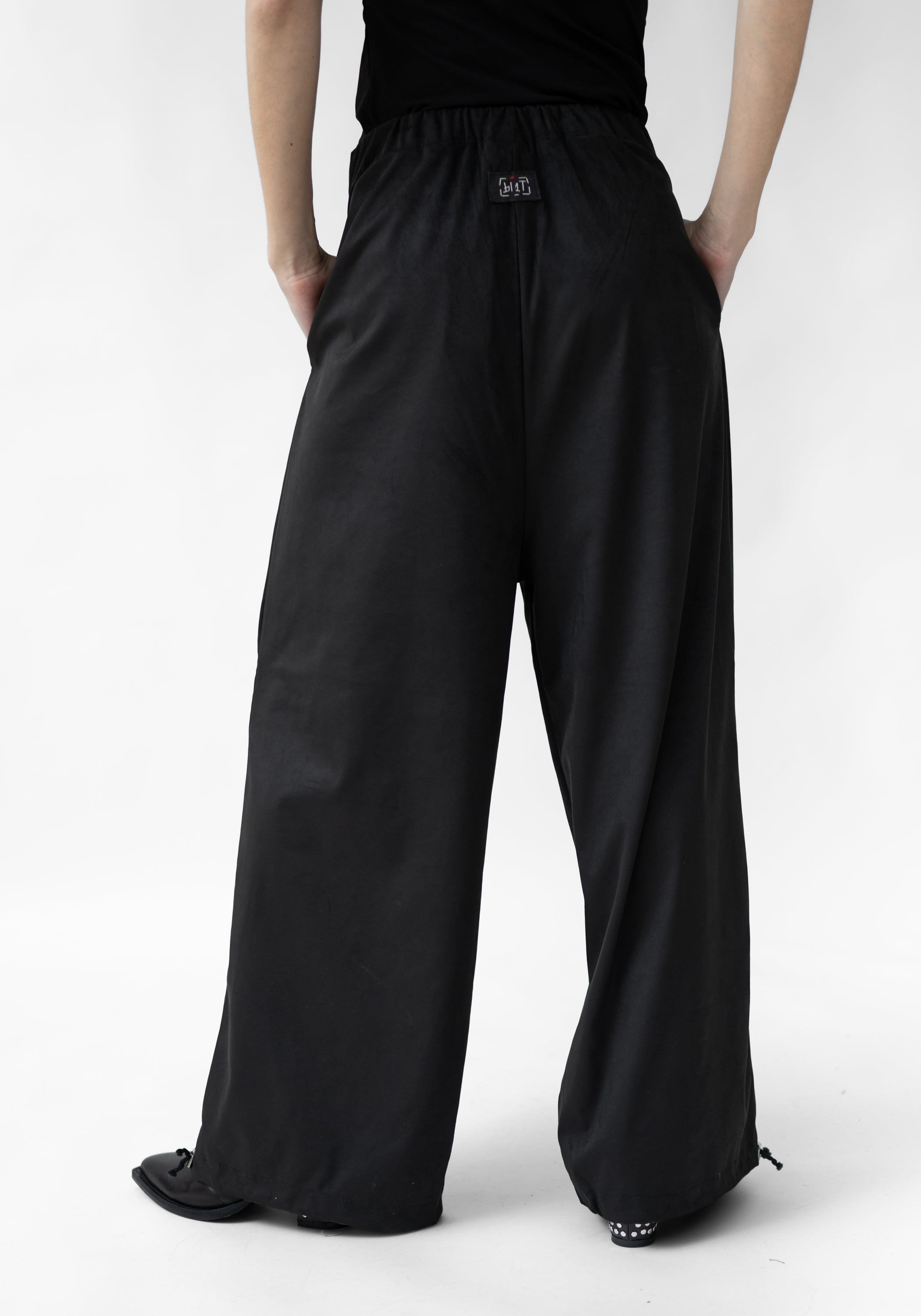 Toggle Detail Faux Suede Drop Seat Pants
