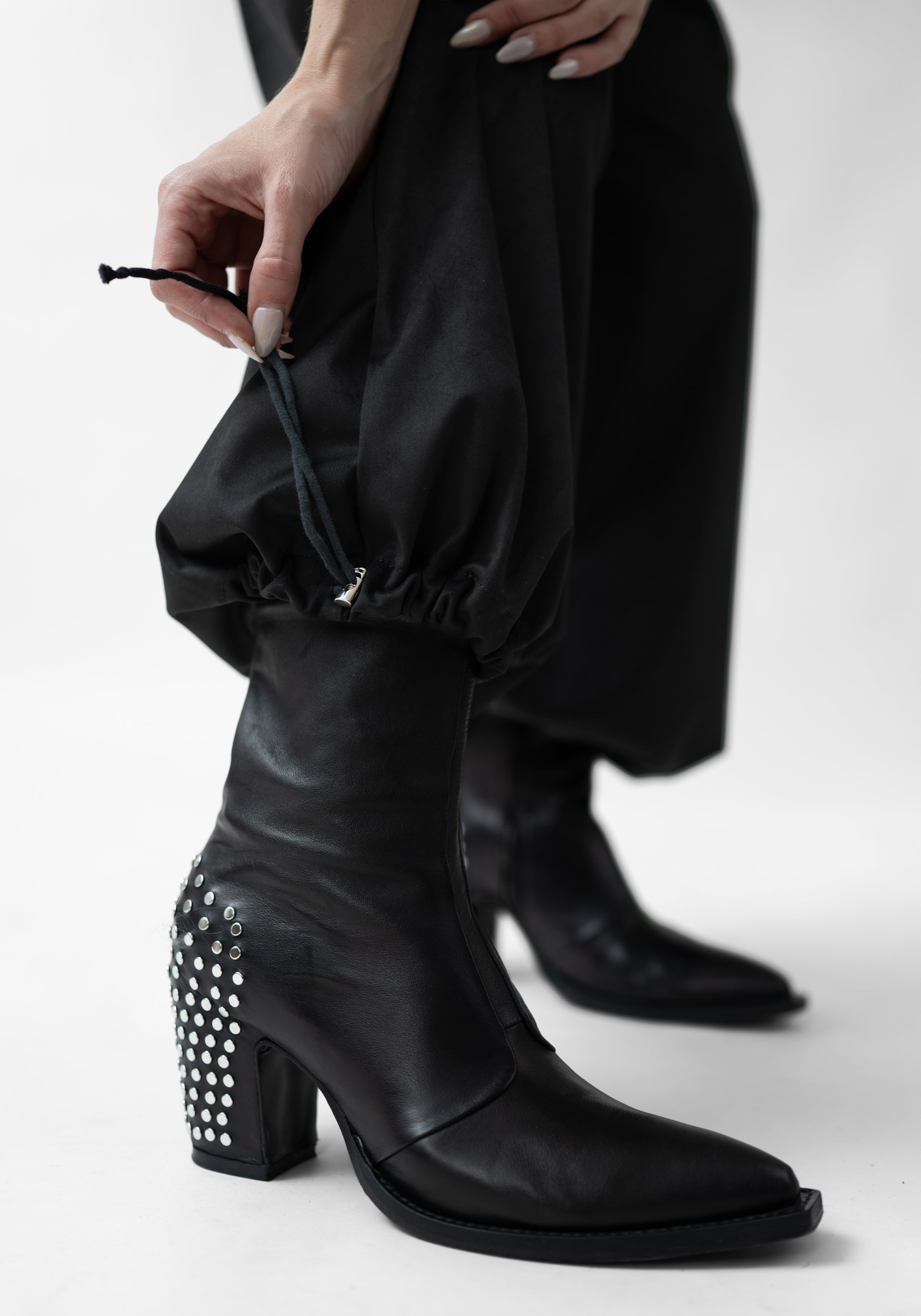 Toggle Detail Faux Suede Drop Seat Pants
