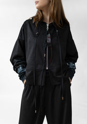 Sun Painted Cuff Zip Faux Suede Hoodie