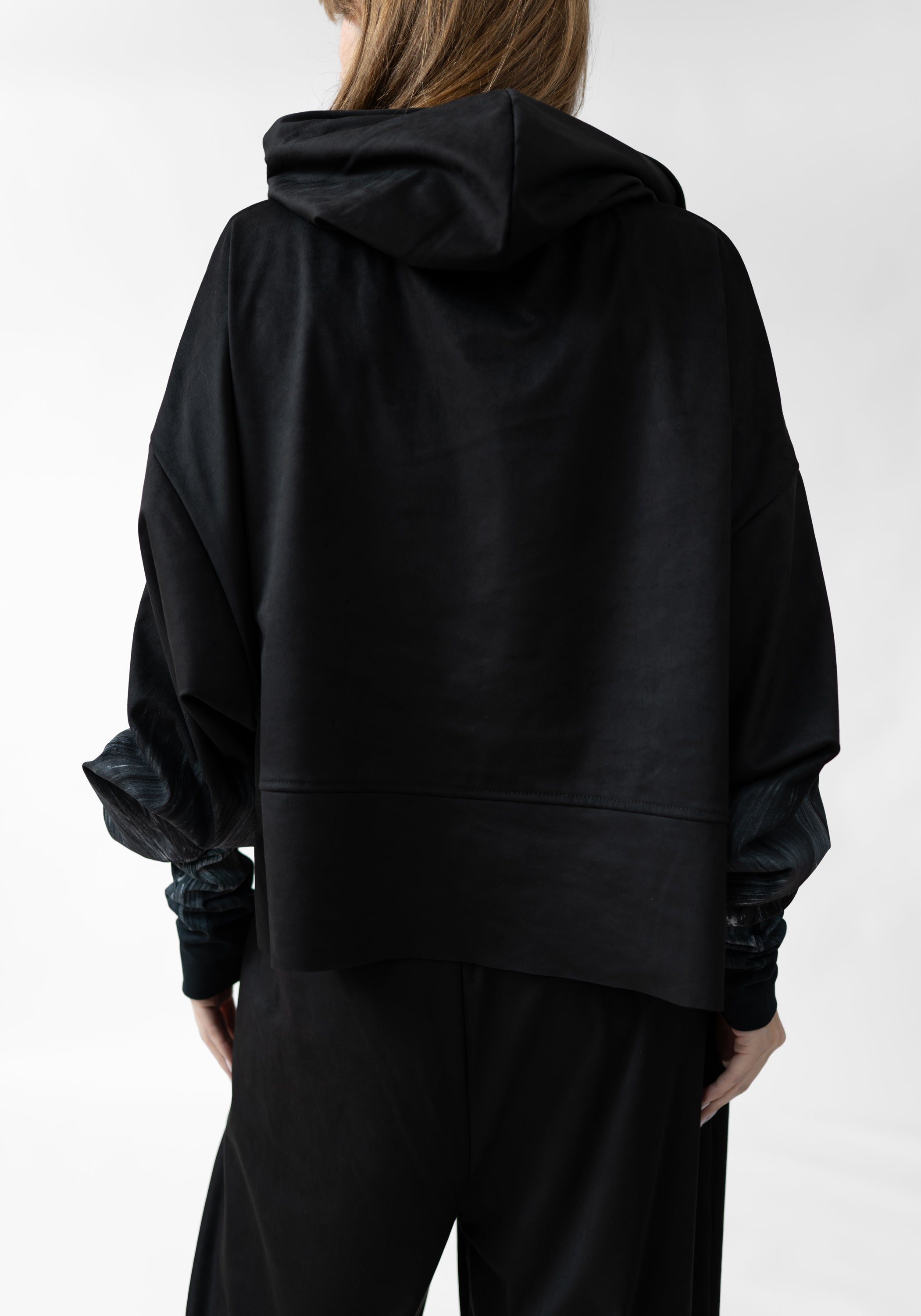 Sun Painted Cuff Zip Faux Suede Hoodie
