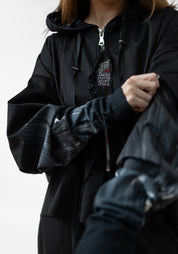 Sun Painted Cuff Zip Faux Suede Hoodie