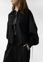 Sun Painted and Embroidered Back Zip Faux Suede Hoodie