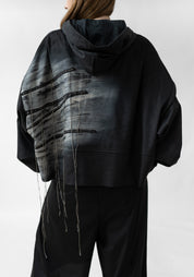 Sun Painted and Embroidered Back Zip Faux Suede Hoodie