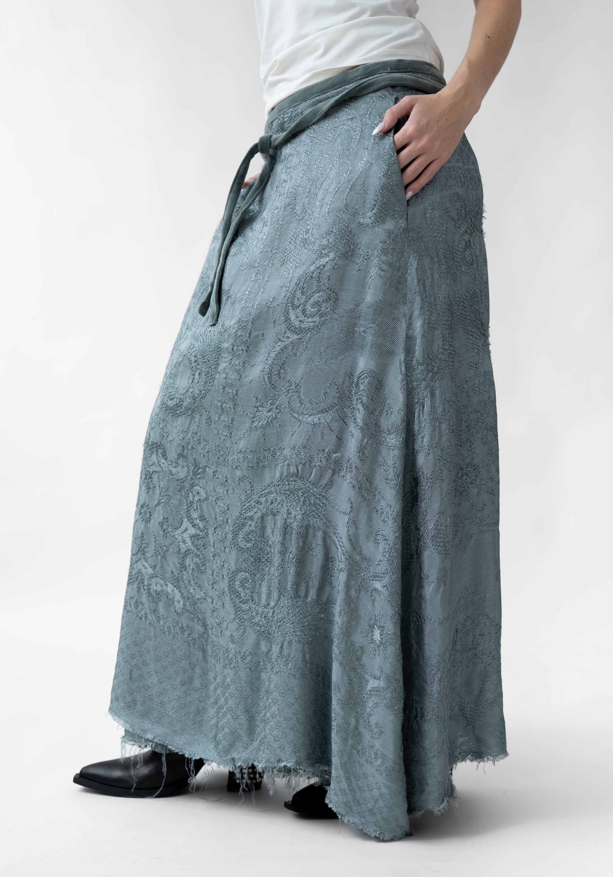 Folia Antique Silk Wrap Maxi Skirt