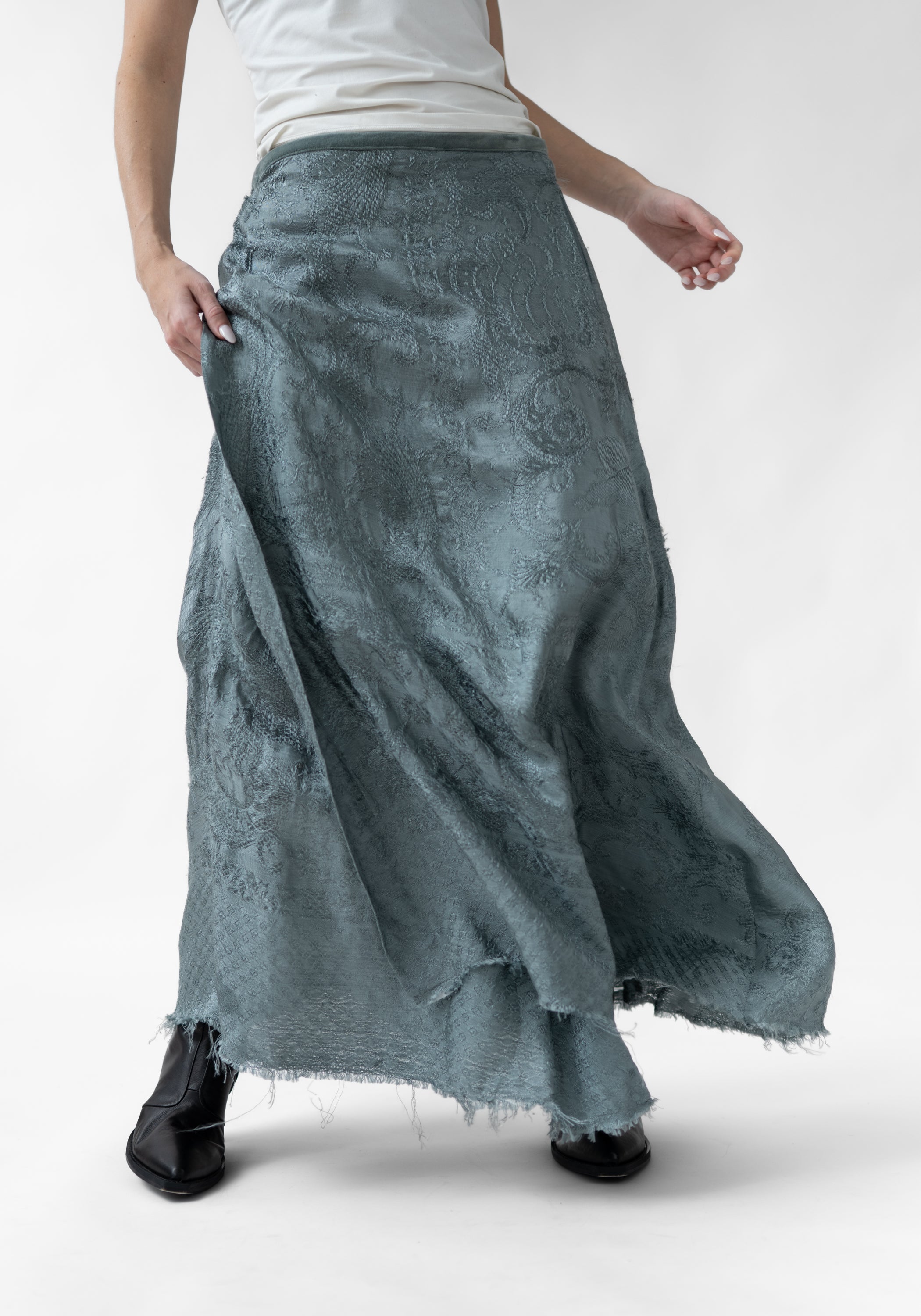 Folia Antique Silk Wrap Maxi Skirt