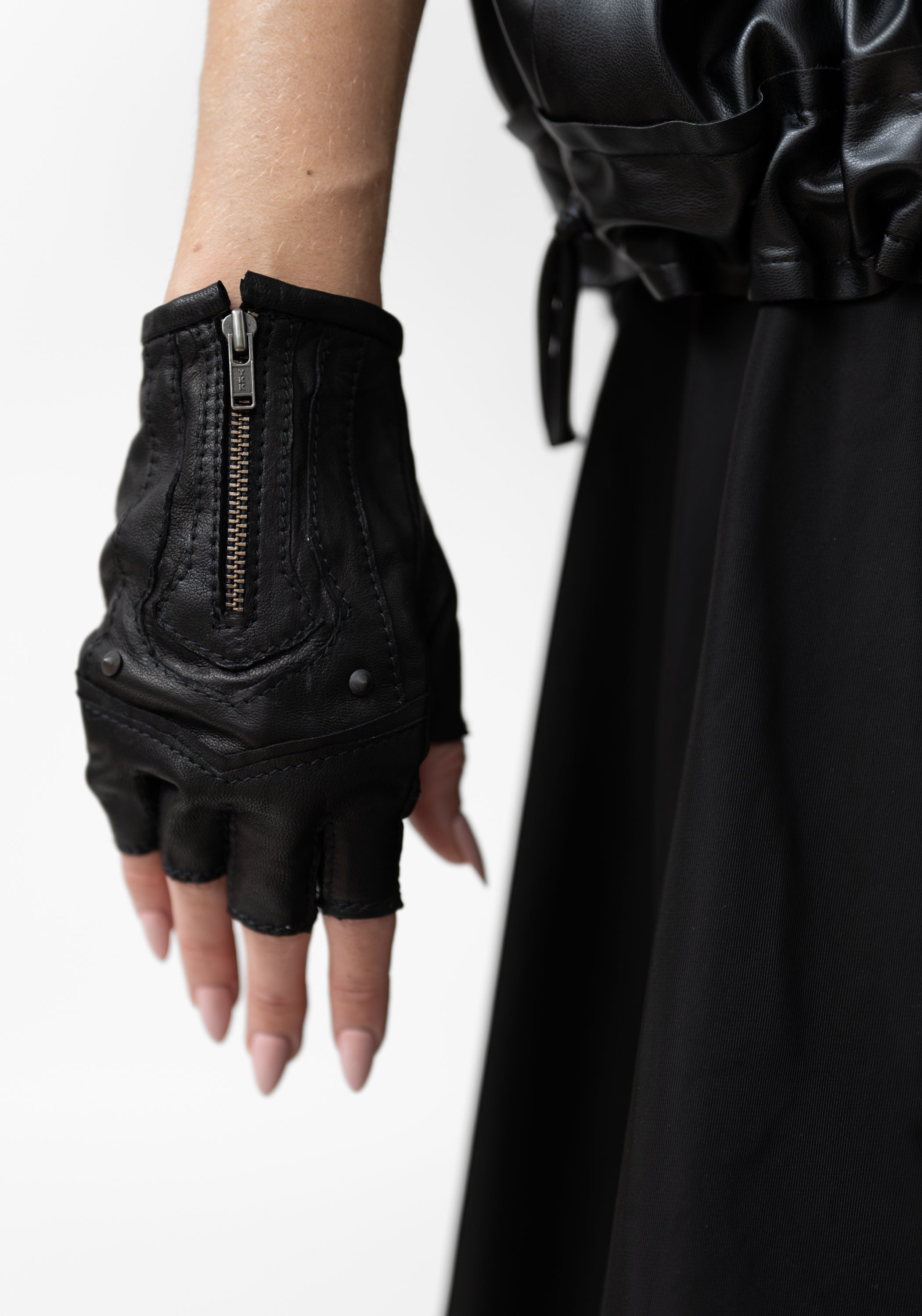 Zip Detail Moto Fingerless Gloves