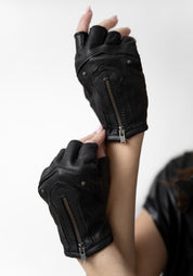 Zip Detail Moto Fingerless Gloves