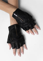 Zip Detail Moto Fingerless Gloves