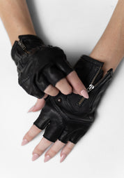 Zip Detail Moto Fingerless Gloves