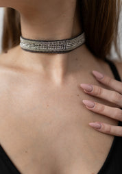 Crystal and Ball Chain Detail Cashmere Choker