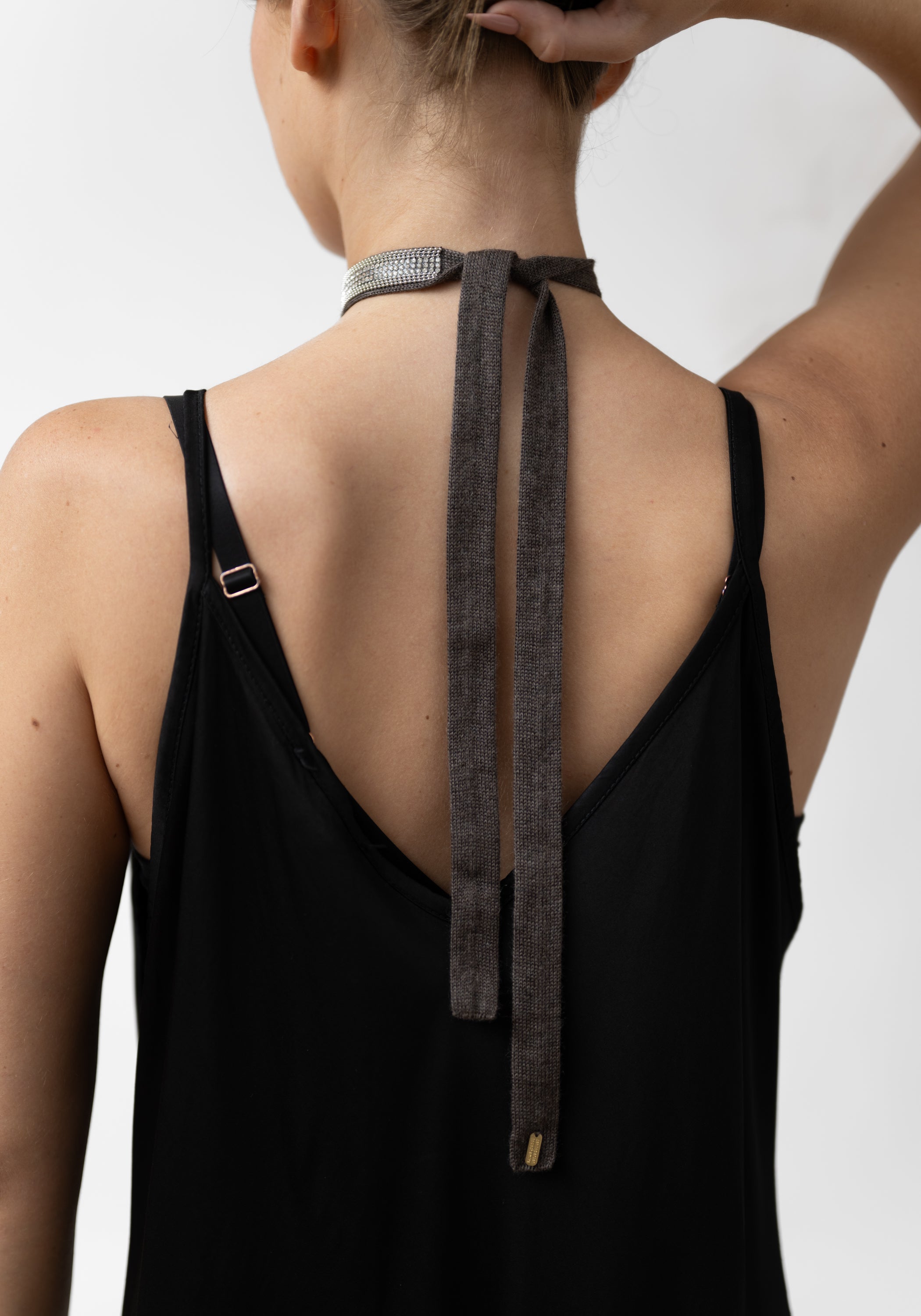 Crystal and Ball Chain Detail Cashmere Choker