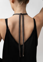 Crystal Studded Mesh and Brass Chain Cashmere Choker