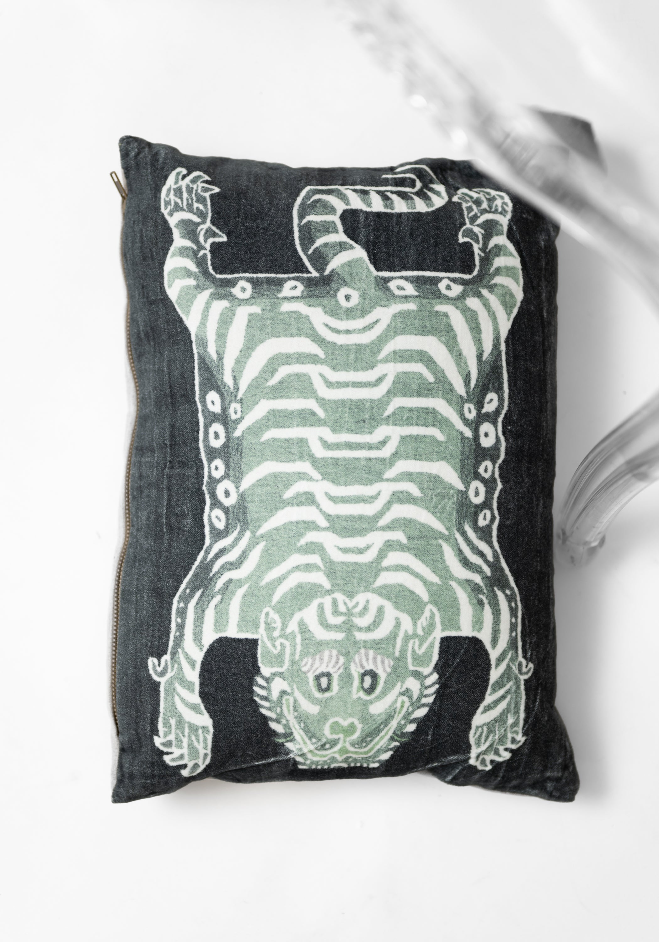 Jade Tibetan Tiger Velvet Pillow